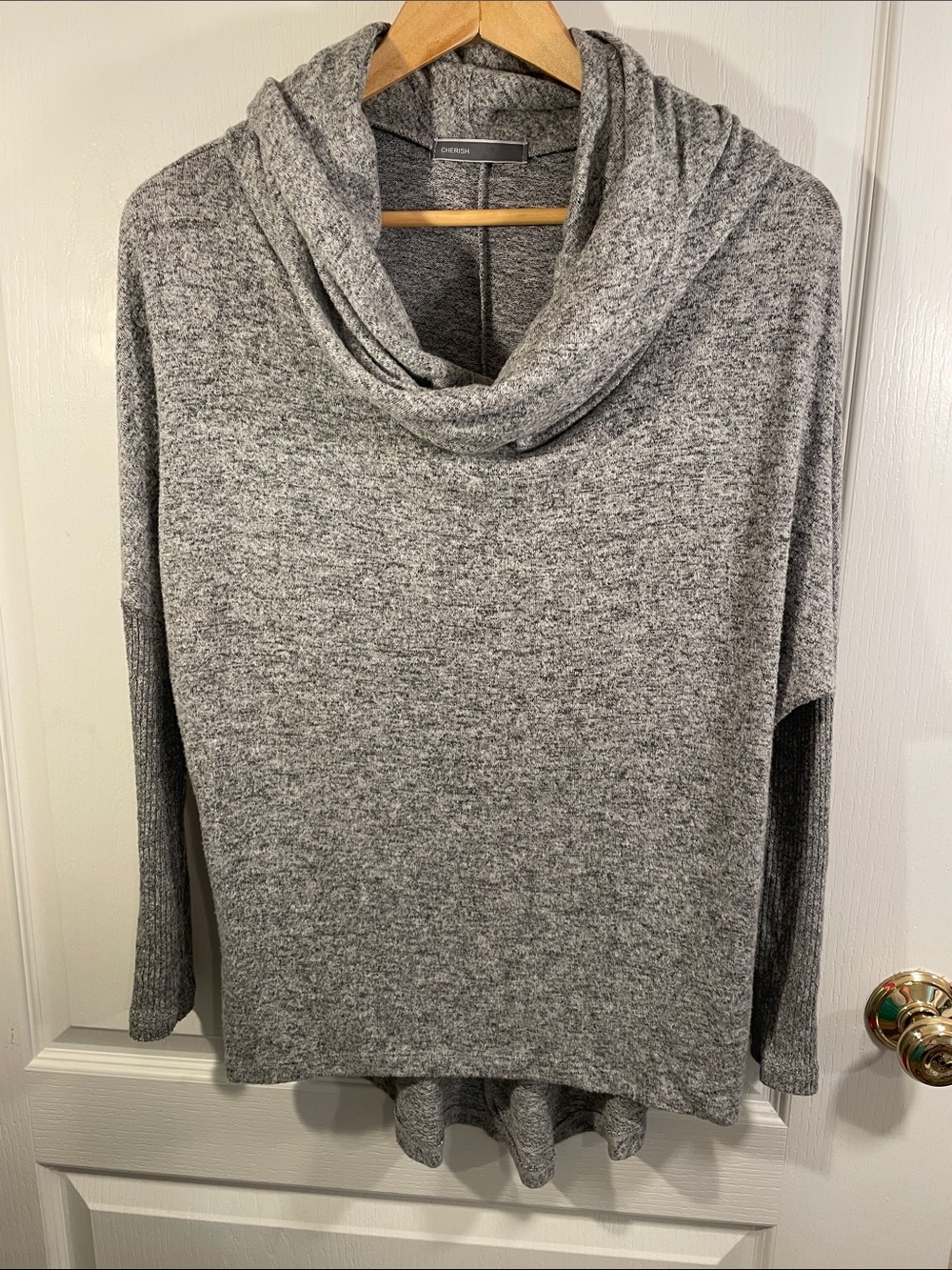 Cherish Heather Gray Cowl Neck Sweater